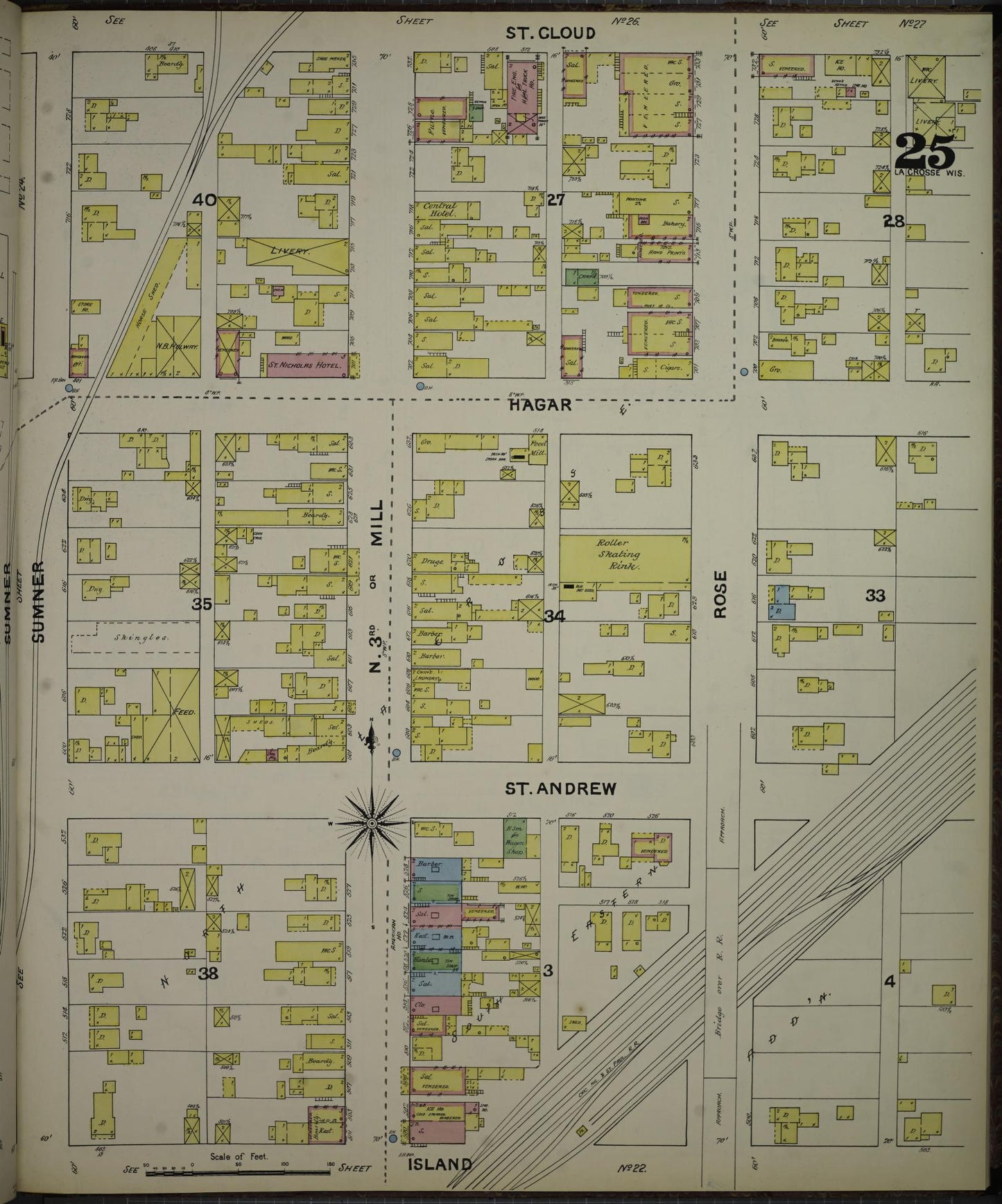 Sanborn Fire Insurance Map from La Crosse, La Crosse County, Wisconsin (1891), Sheet #0025 - Historic Sanborn Fire Insurance Map Print, vintage old map wall art, antique decor, genealogy gift, Wisconsin Wisconsin map