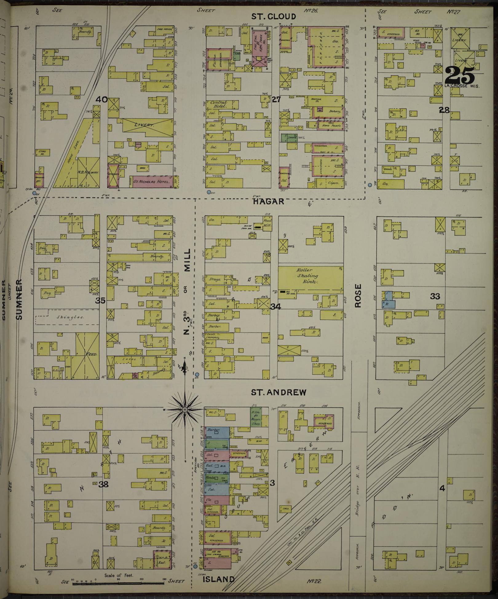 Sanborn Fire Insurance Map from La Crosse, La Crosse County, Wisconsin (1891), Sheet #0025 - Historic Sanborn Fire Insurance Map Print, vintage old map wall art, antique decor, genealogy gift, Wisconsin Wisconsin map