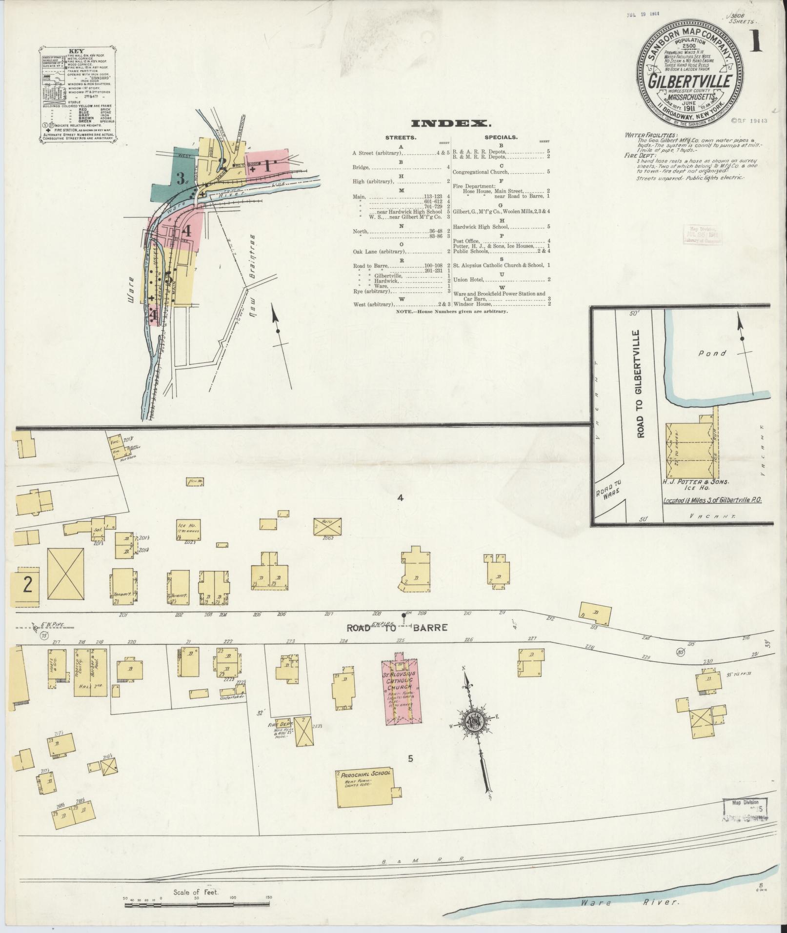 Sanborn Fire Insurance Map from Gilbertville, Worcester County, Massachusetts (1911), Sheet #0001 - Complete Map Set gallery image, historic Sanborn map, vintage wall art, Massachusetts Massachusetts