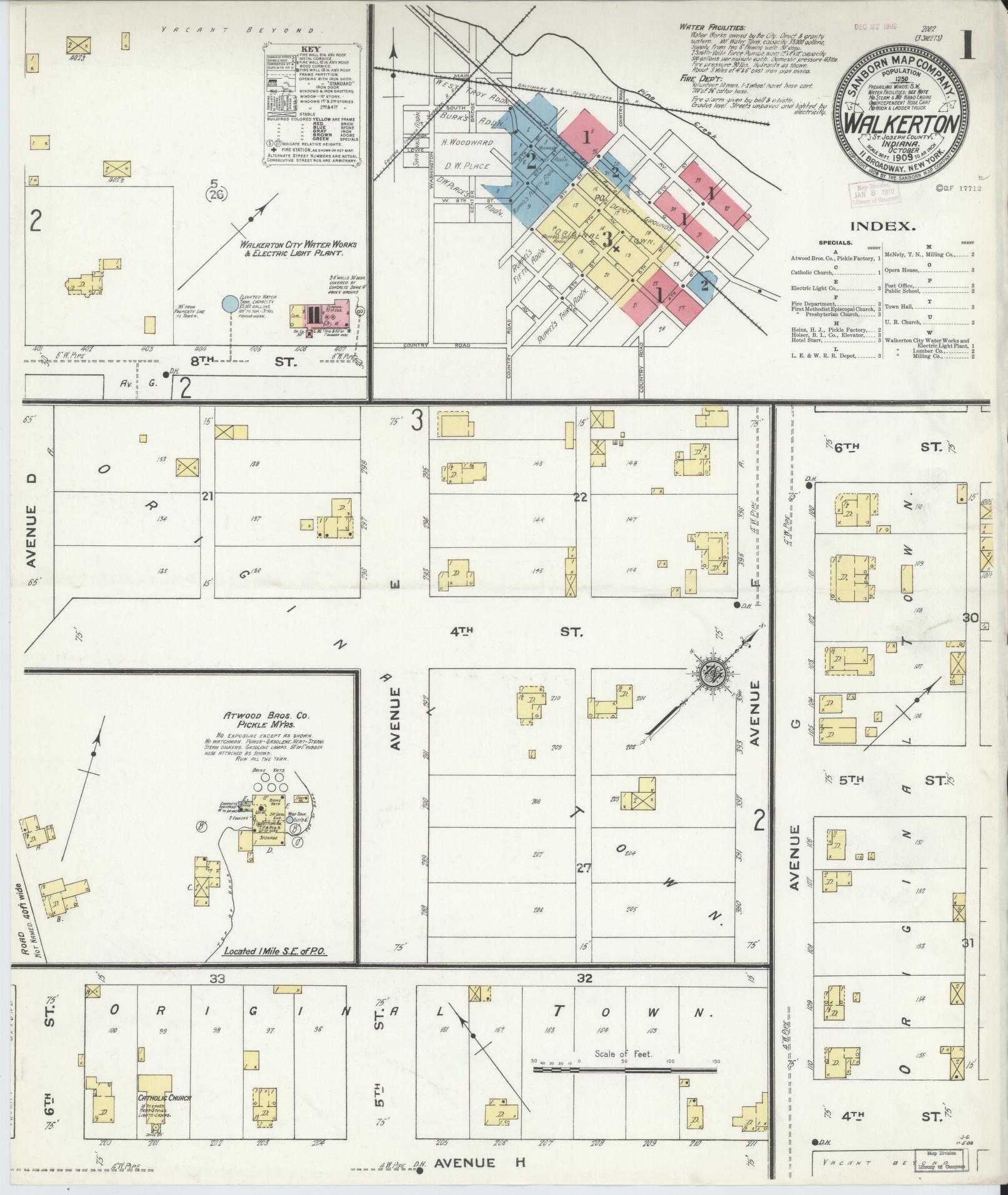Sanborn Fire Insurance Map from Walkerton, Saint Joseph County, Indiana (1909), Sheet #0001 - Complete Map Set gallery image, historic Sanborn map, vintage wall art, Indiana Indiana