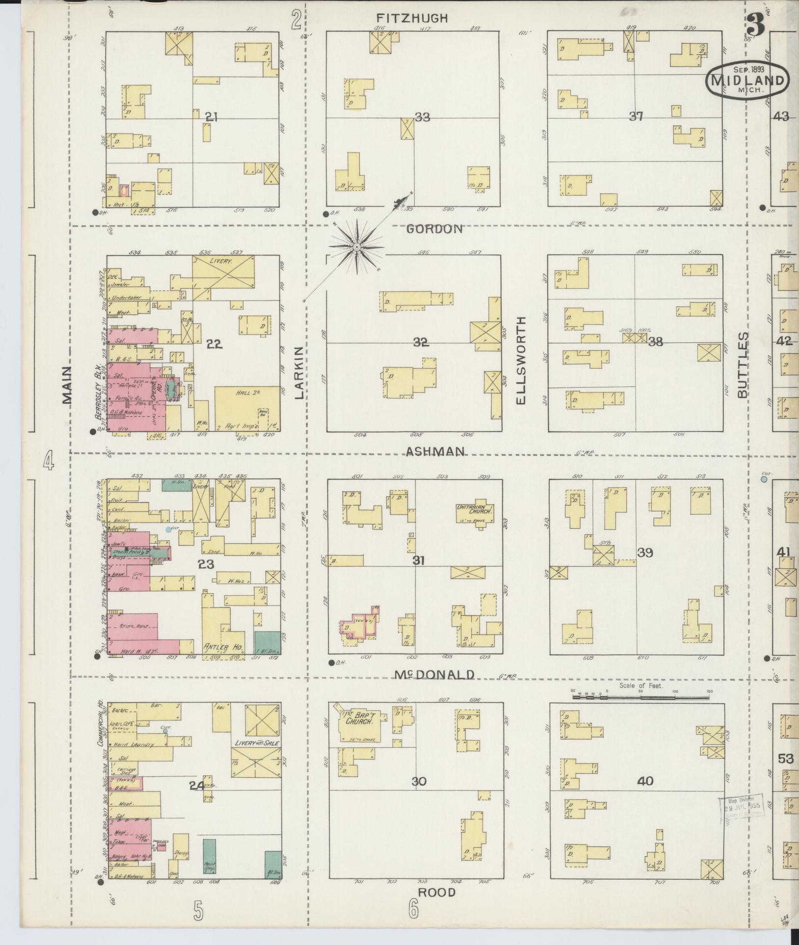 Sanborn Fire Insurance Map from Midland, Midland County, Michigan (1893), Sheet #0003 - Historic Sanborn Fire Insurance Map Print, vintage old map wall art, antique decor, genealogy gift, Michigan Michigan map
