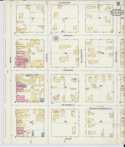 Sanborn Fire Insurance Map from Midland, Midland County, Michigan (1893), Sheet #0003 - Historic Sanborn Fire Insurance Map Print, vintage old map wall art, antique decor, genealogy gift, Michigan Michigan map