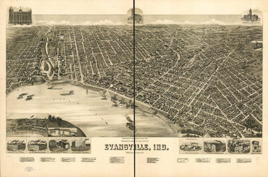 Perspective map of the city of Evansville, Ind. 1888. (1888) – Historic Bird’s-Eye View Panorama Print