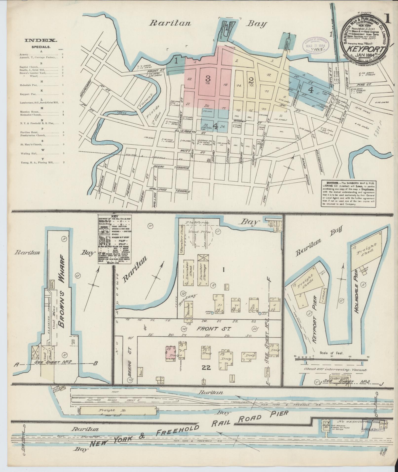 Sanborn Fire Insurance Map from Keyport, Monmouth County, New Jersey. (1884) – Historic Sanborn Fire Insurance Map Print