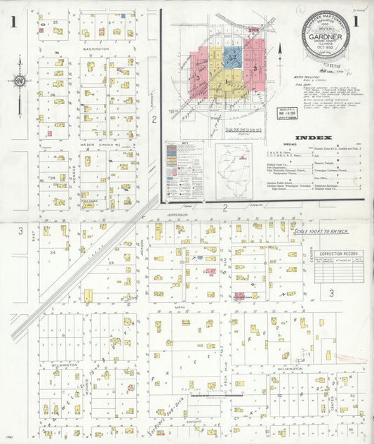 Sanborn Fire Insurance Map from Gardner, Grundy County, Illinois (1932), Sheet #0001 - Complete Map Set gallery image, historic Sanborn map, vintage wall art, Illinois Illinois