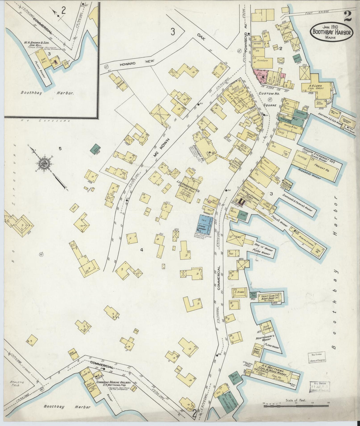 Sanborn Fire Insurance Map from Boothbay Harbor, Lincoln County, Maine (1910), Sheet #0002 - Complete Map Set gallery image, historic Sanborn map, vintage wall art, Maine Maine