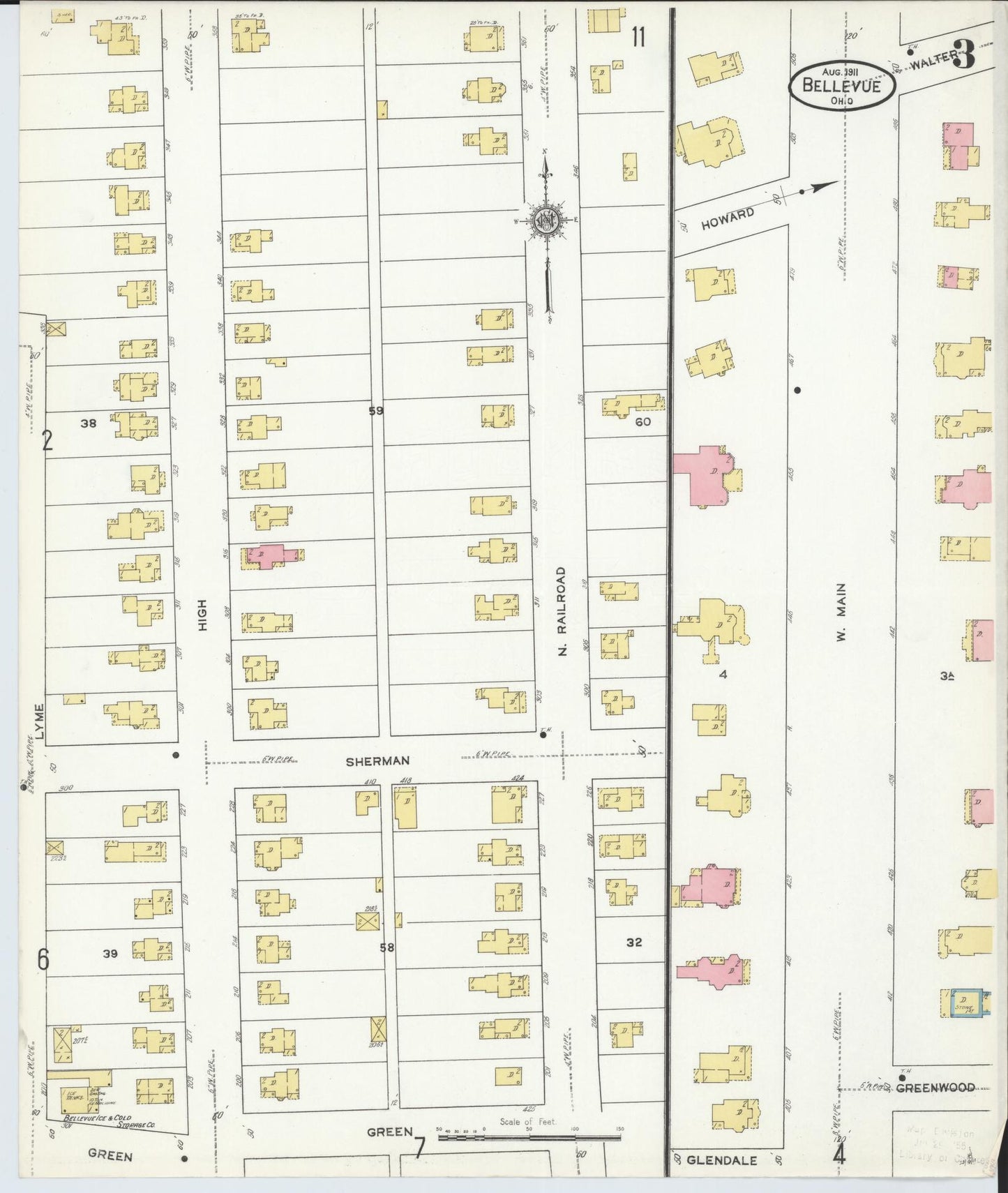 Sanborn Fire Insurance Map from Bellevue, Huron And Sandusky County, Ohio (1911), Sheet #0003 - Historic Sanborn Fire Insurance Map Print, vintage old map wall art, antique decor, genealogy gift, Ohio Ohio map