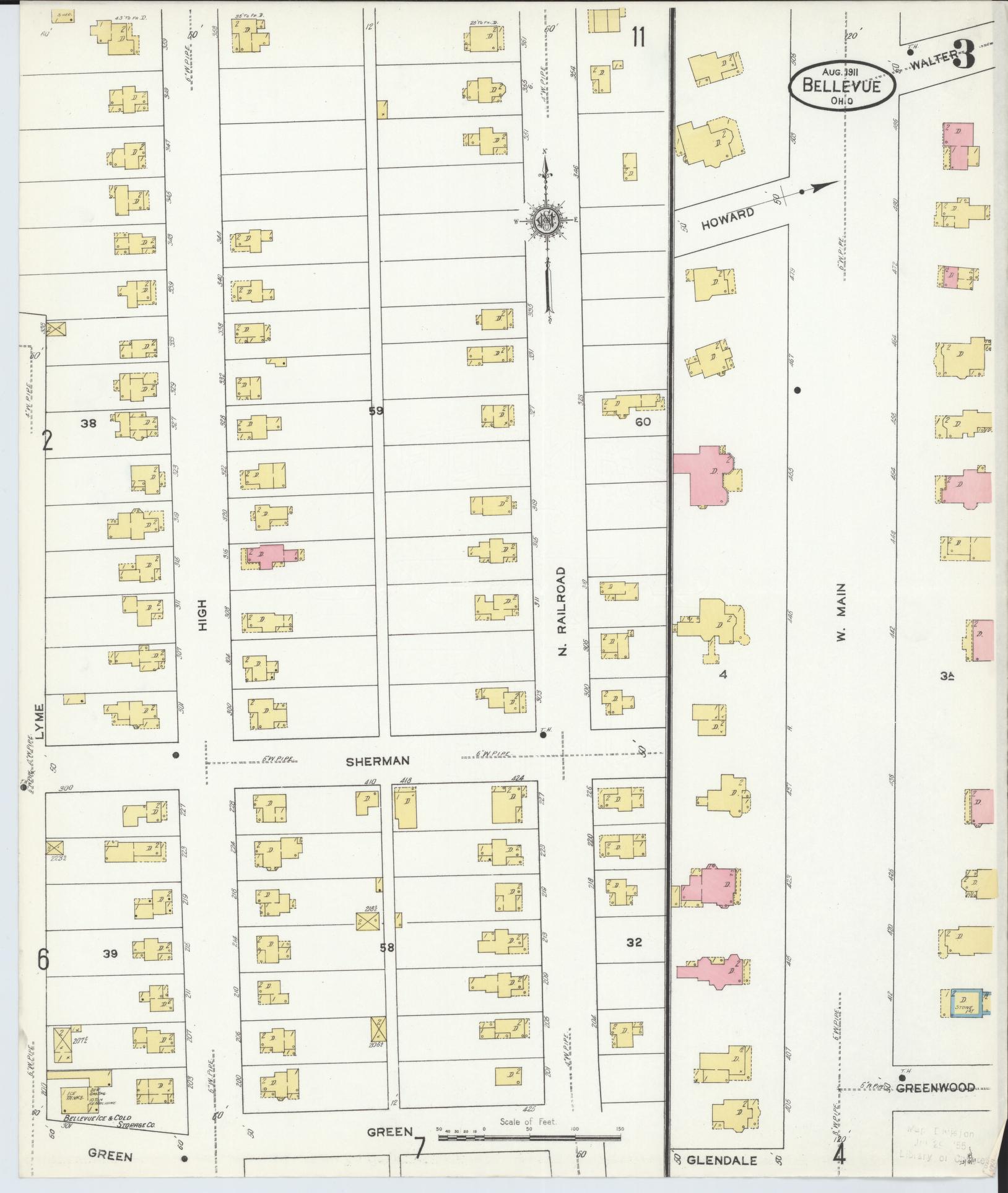 Sanborn Fire Insurance Map from Bellevue, Huron And Sandusky County, Ohio (1911), Sheet #0003 - Historic Sanborn Fire Insurance Map Print, vintage old map wall art, antique decor, genealogy gift, Ohio Ohio map