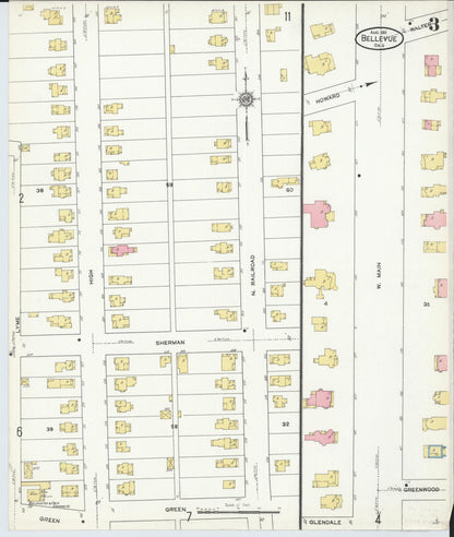 Sanborn Fire Insurance Map from Bellevue, Huron And Sandusky County, Ohio (1911), Sheet #0003 - Historic Sanborn Fire Insurance Map Print, vintage old map wall art, antique decor, genealogy gift, Ohio Ohio map