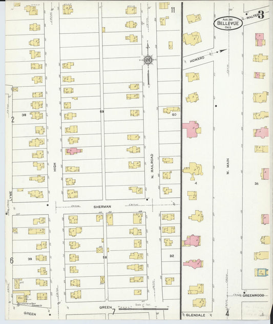 Sanborn Fire Insurance Map from Bellevue, Huron And Sandusky County, Ohio (1911), Sheet #0003 - Historic Sanborn Fire Insurance Map Print, vintage old map wall art, antique decor, genealogy gift, Ohio Ohio map