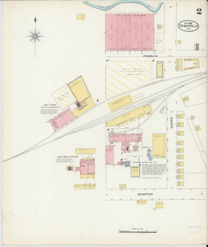 Sanborn Fire Insurance Map from Demopolis, Marengo County, Alabama (1903), Sheet #0002 - Complete Map Set gallery image, historic Sanborn map, vintage wall art, Alabama Alabama