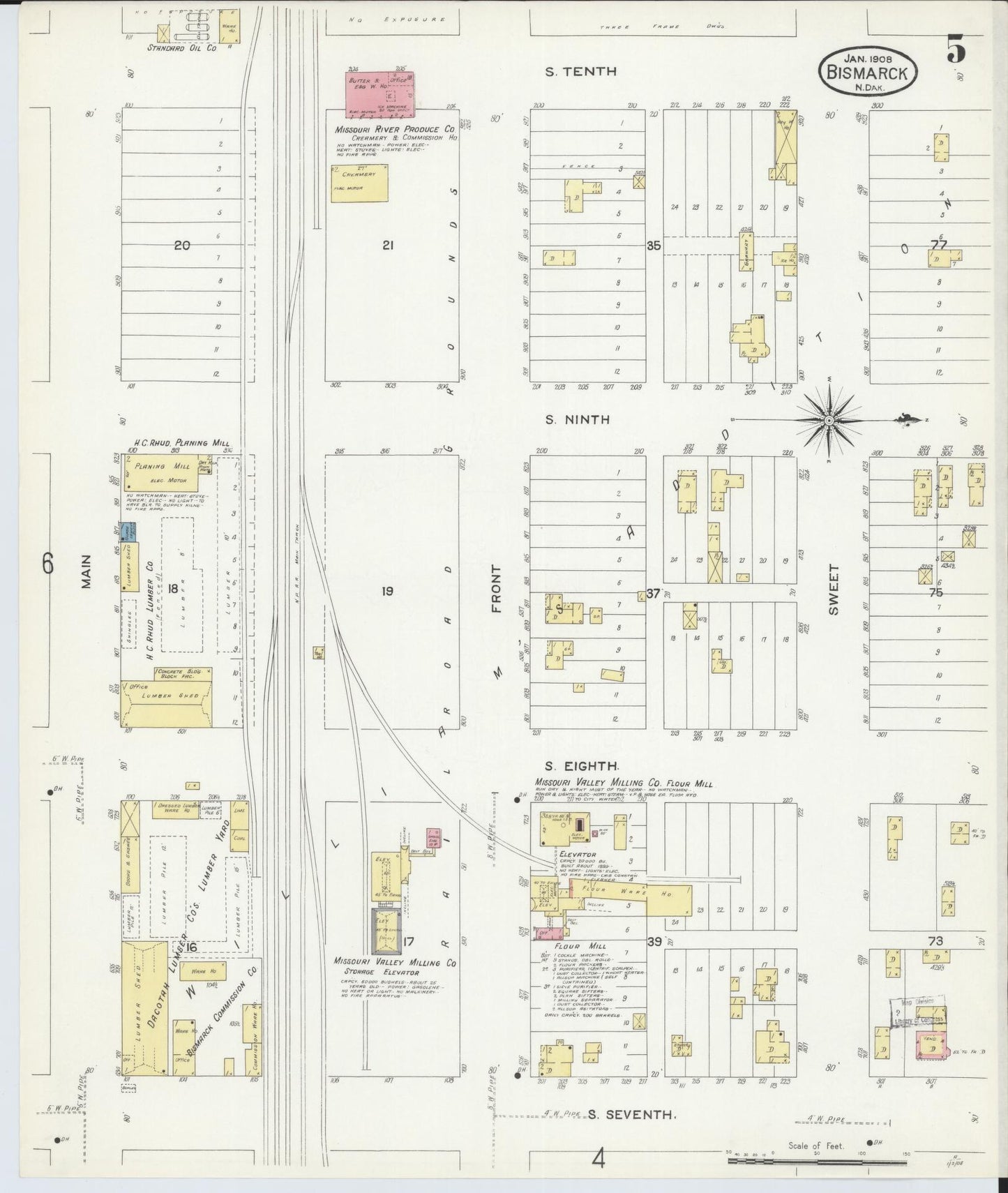 Sanborn Fire Insurance Map from Bismarck, Burleigh County, North Dakota (1906), Sheet #0005 - Complete Map Set gallery image, historic Sanborn map, vintage wall art, North Dakota North Dakota