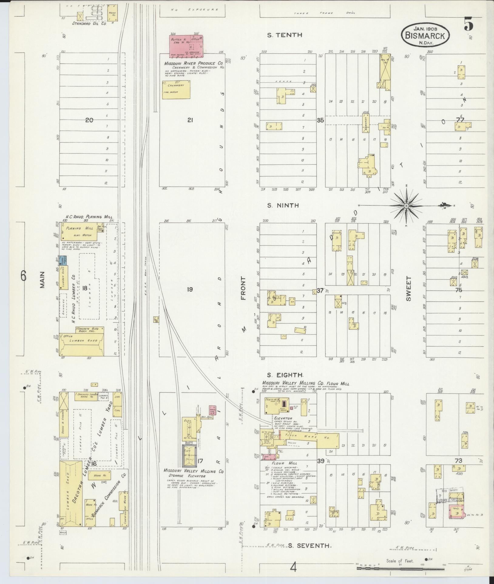 Sanborn Fire Insurance Map from Bismarck, Burleigh County, North Dakota (1906), Sheet #0005 - Complete Map Set gallery image, historic Sanborn map, vintage wall art, North Dakota North Dakota
