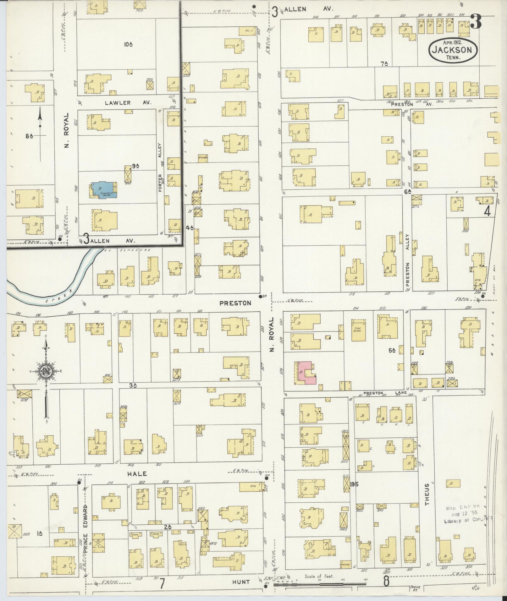 Sanborn Fire Insurance Map from Jackson, Madison County, Tennessee (1912), Sheet #0003 - Complete Map Set gallery image, historic Sanborn map, vintage wall art, Tennessee Tennessee