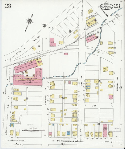 Sanborn Fire Insurance Map from Moundsville, Marshall County, West Virginia (1923), Sheet #0023 - Historic Sanborn Fire Insurance Map Print, vintage old map wall art, antique decor, genealogy gift, West Virginia West Virginia map