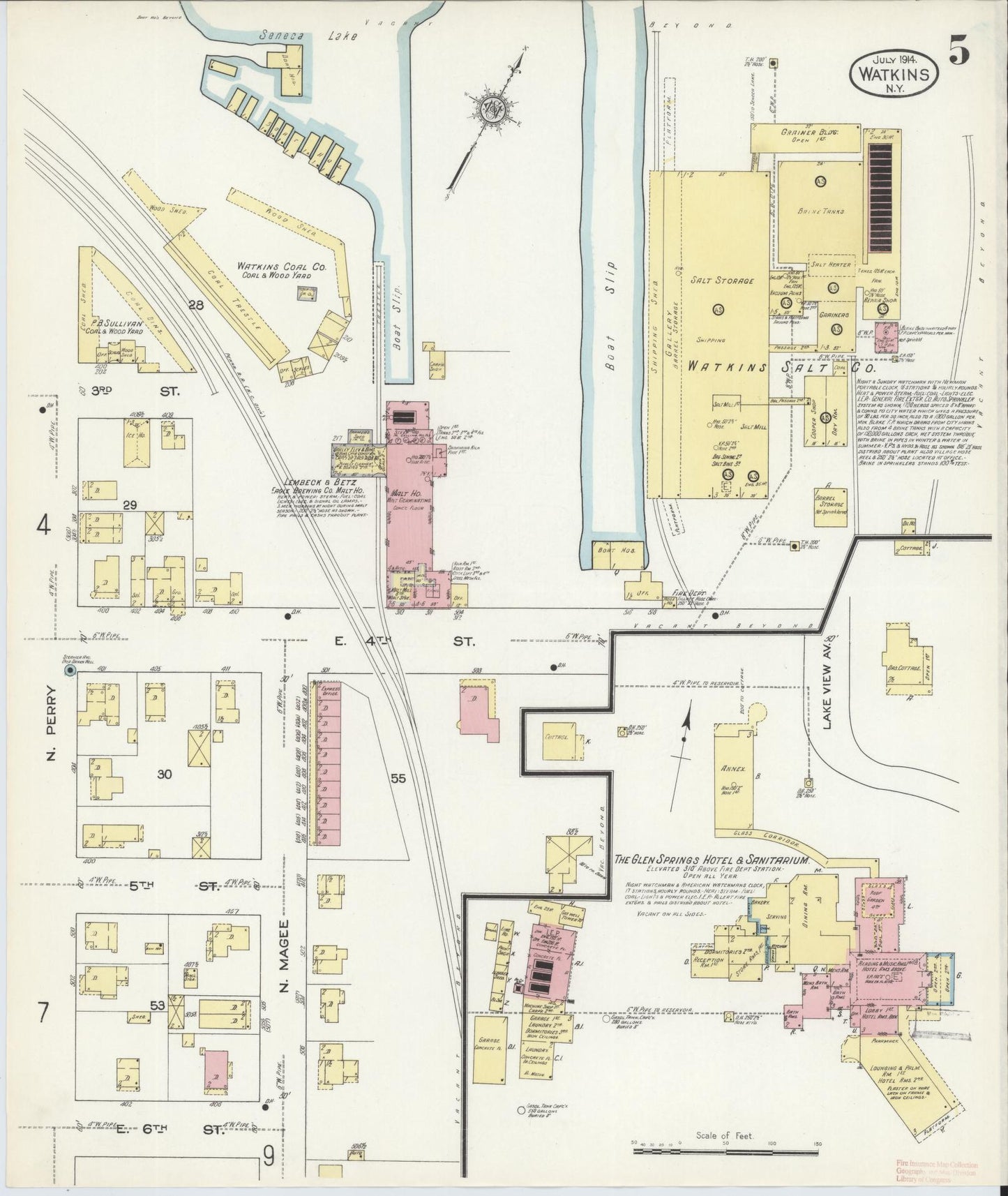Sanborn Fire Insurance Map from Watkins Glen, Schuyler County, New York (1914), Sheet #0005 - Historic Sanborn Fire Insurance Map Print, vintage old map wall art, antique decor, genealogy gift, New York New York map
