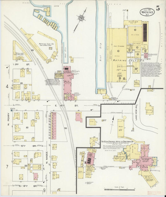 Sanborn Fire Insurance Map from Watkins Glen, Schuyler County, New York (1914), Sheet #0005 - Historic Sanborn Fire Insurance Map Print, vintage old map wall art, antique decor, genealogy gift, New York New York map