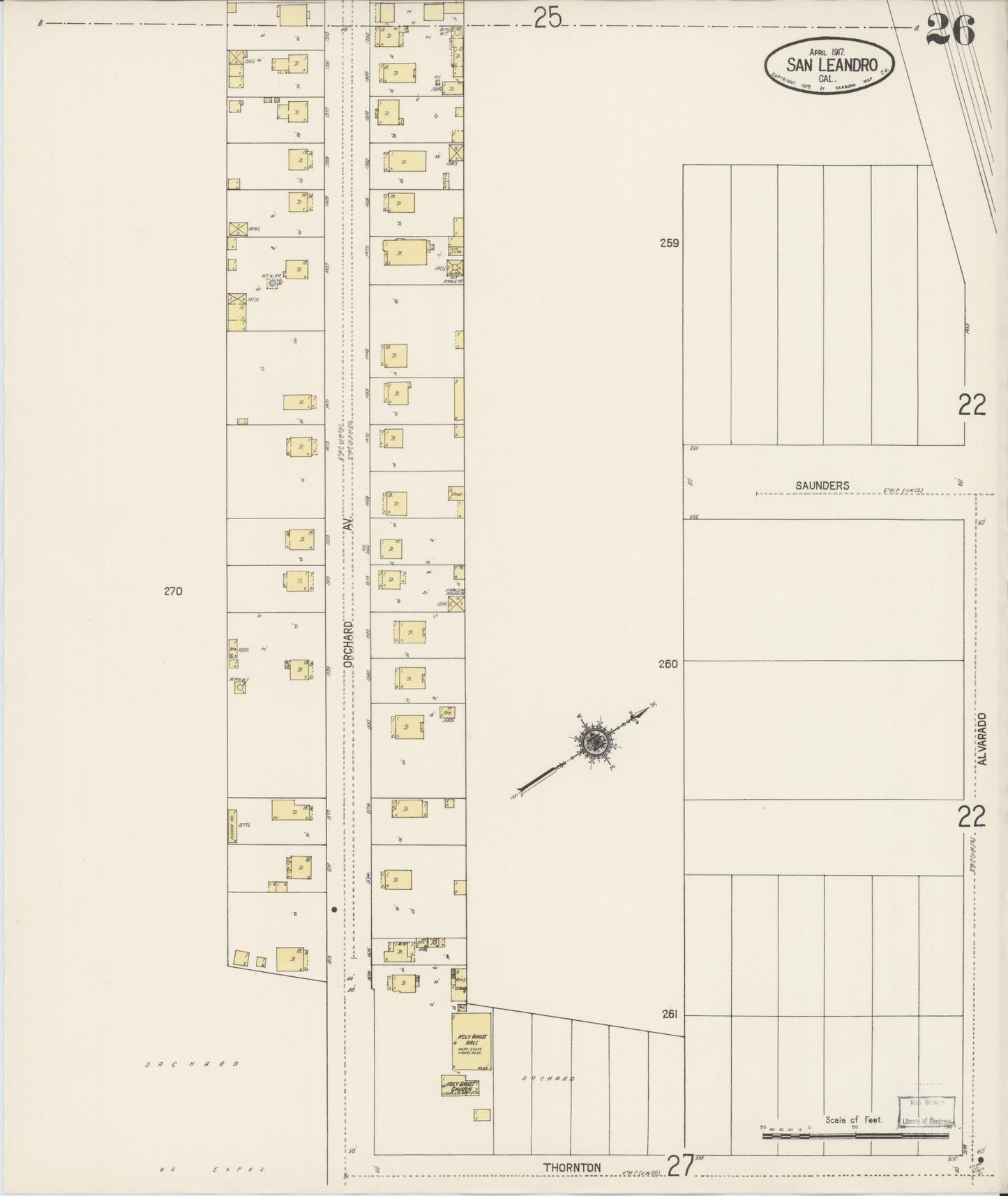 Sanborn Fire Insurance Map from San Leandro, Alameda County, California (1917), Sheet #0026 - Complete Map Set gallery image, historic Sanborn map, vintage wall art, California California