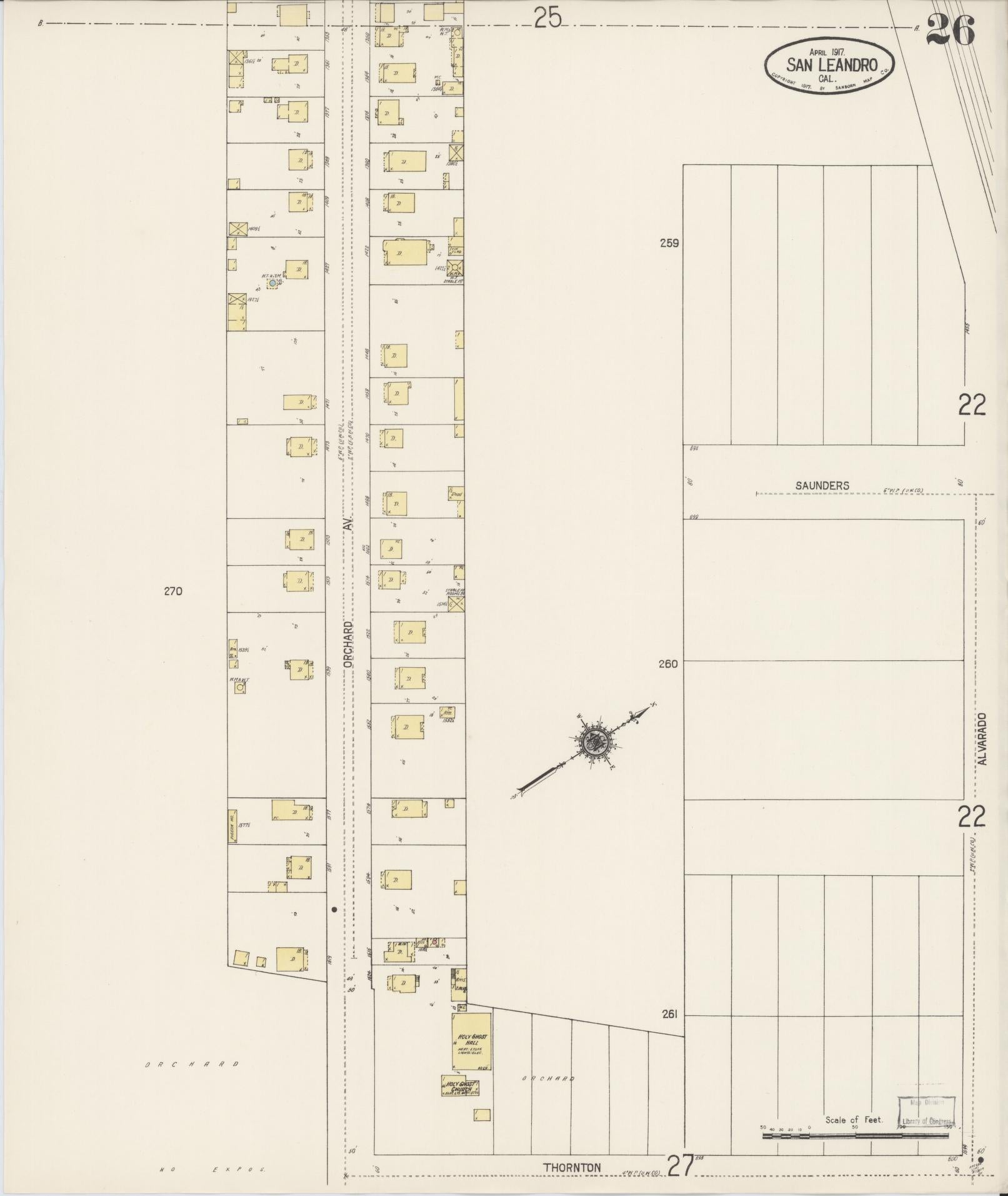 Sanborn Fire Insurance Map from San Leandro, Alameda County, California (1917), Sheet #0026 - Complete Map Set gallery image, historic Sanborn map, vintage wall art, California California