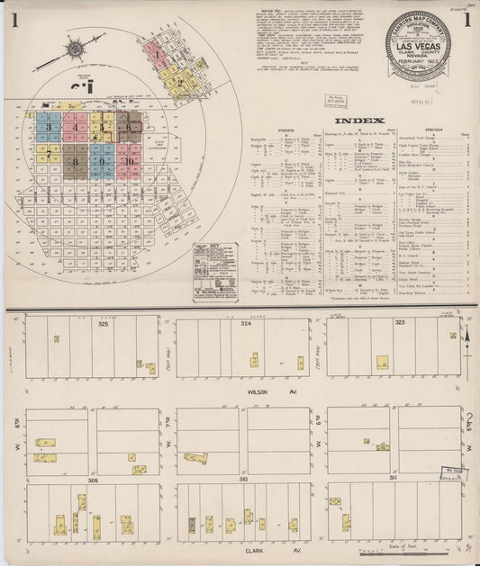 Sanborn Fire Insurance Map from Las Vegas, Clark County, Nevada (1923), Sheet #0001 - Historic Sanborn Fire Insurance Map Print, vintage old map wall art, antique decor, genealogy gift, Nevada Nevada map