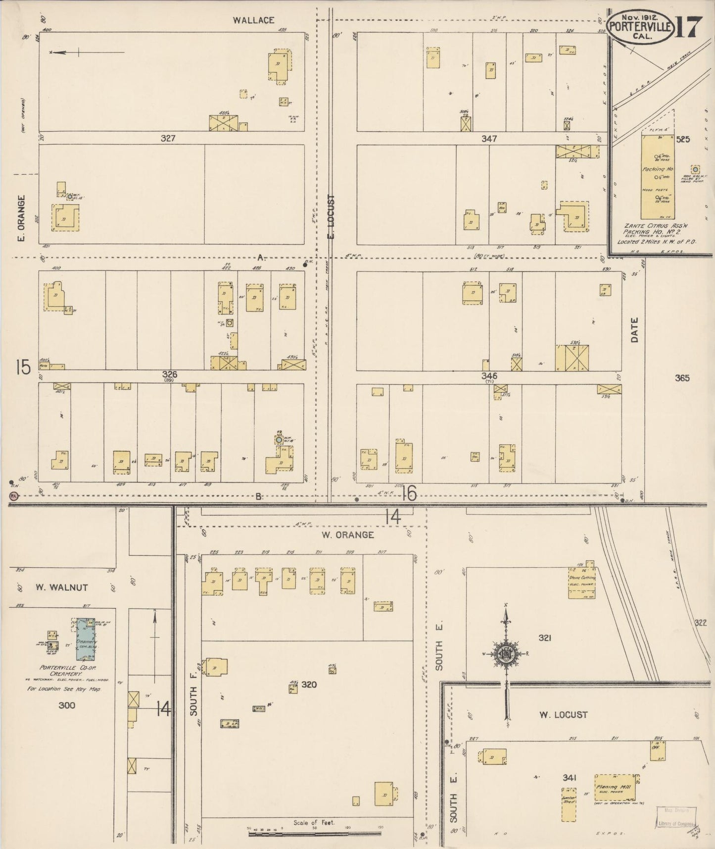 Sanborn Fire Insurance Map from Porterville, Tulare County, California (1912), Sheet #0017 - Complete Map Set gallery image, historic Sanborn map, vintage wall art, California California