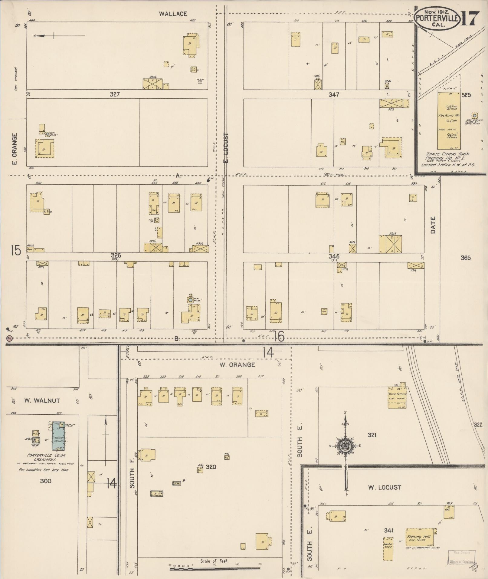 Sanborn Fire Insurance Map from Porterville, Tulare County, California (1912), Sheet #0017 - Complete Map Set gallery image, historic Sanborn map, vintage wall art, California California