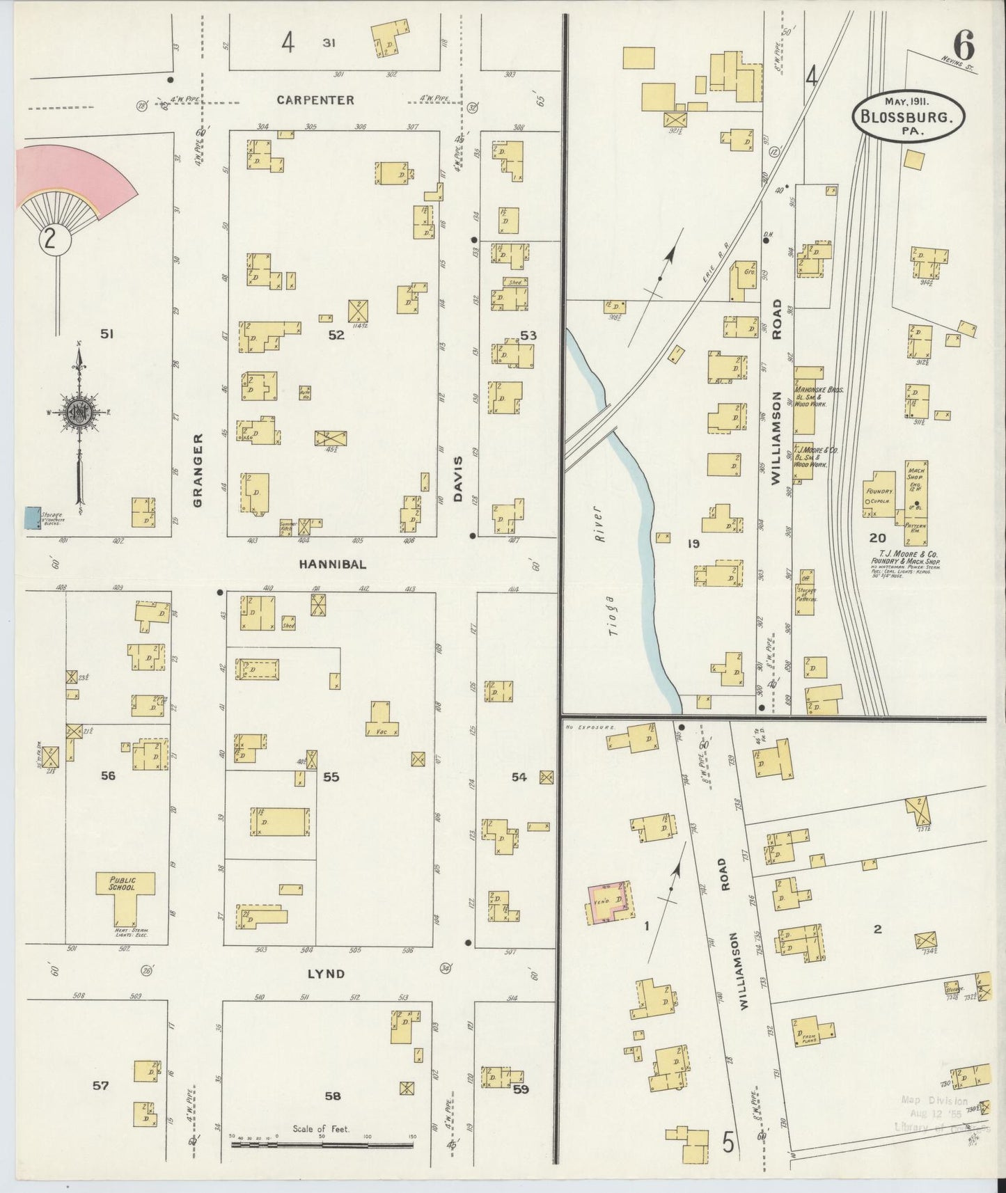 Sanborn Fire Insurance Map from Blossburg, Tioga County, Pennsylvania (1911), Sheet #0006 - Historic Sanborn Fire Insurance Map Print, vintage old map wall art, antique decor, genealogy gift, Pennsylvania Pennsylvania map