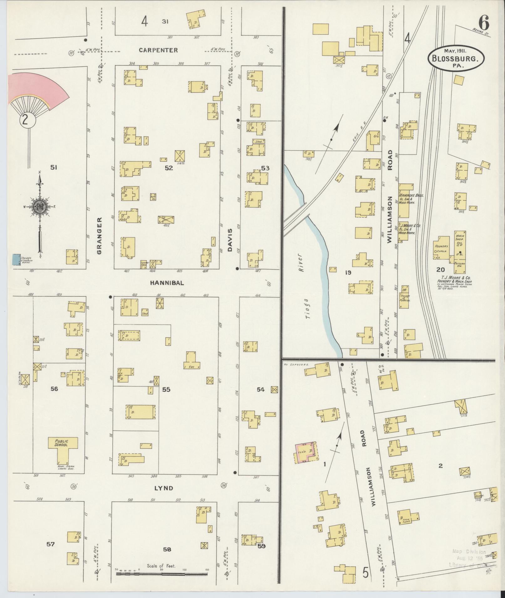 Sanborn Fire Insurance Map from Blossburg, Tioga County, Pennsylvania (1911), Sheet #0006 - Historic Sanborn Fire Insurance Map Print, vintage old map wall art, antique decor, genealogy gift, Pennsylvania Pennsylvania map