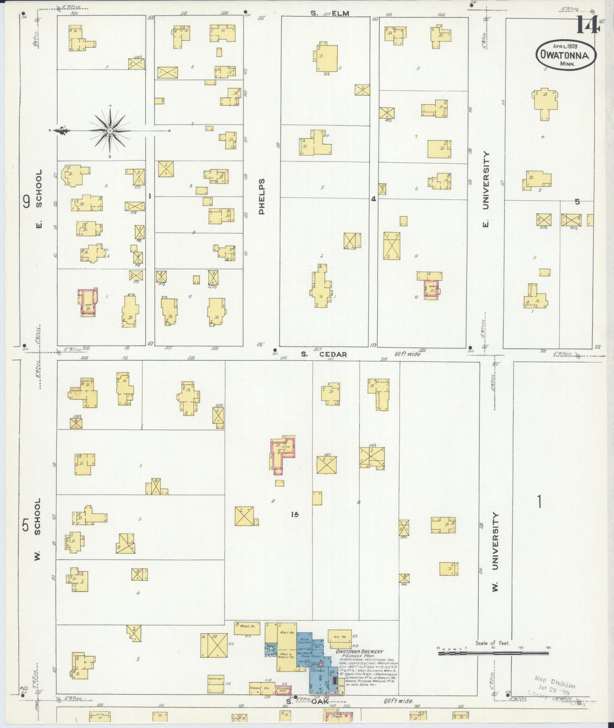 Sanborn Fire Insurance Map from Owatonna, Steele County, Minnesota (1909), Sheet #0014 - Historic Sanborn Fire Insurance Map Print, vintage old map wall art, antique decor, genealogy gift, Minnesota Minnesota map