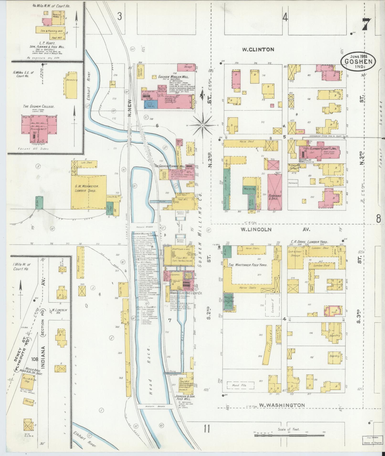 Sanborn Fire Insurance Map from Goshen, Elkhart County, Indiana (1905), Sheet #0007 - Complete Map Set gallery image, historic Sanborn map, vintage wall art, Indiana Indiana
