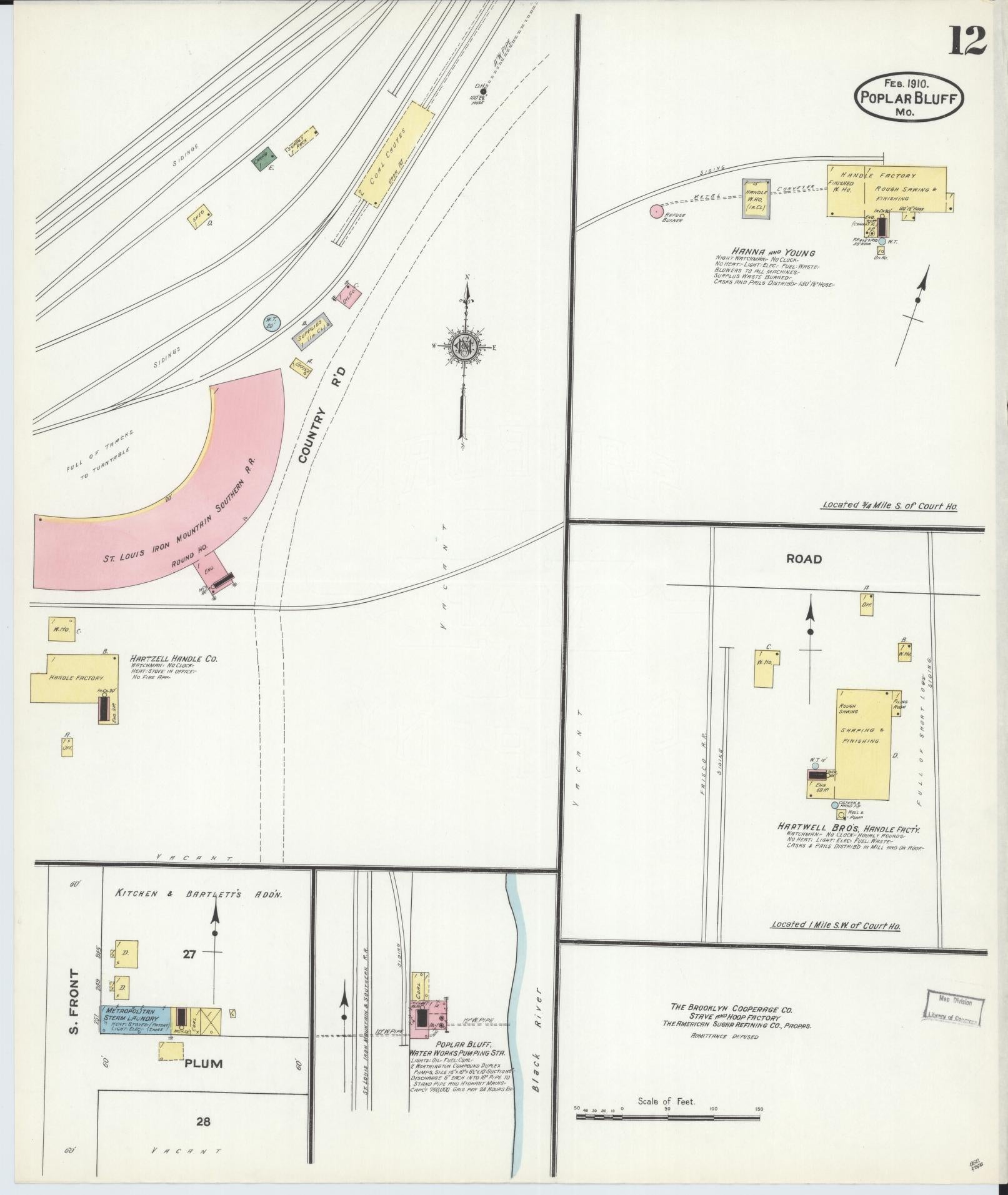 Sanborn Fire Insurance Map from Poplar Bluff, Butler County, Missouri (1910), Sheet #0012 - Complete Map Set gallery image, historic Sanborn map, vintage wall art, Missouri Missouri