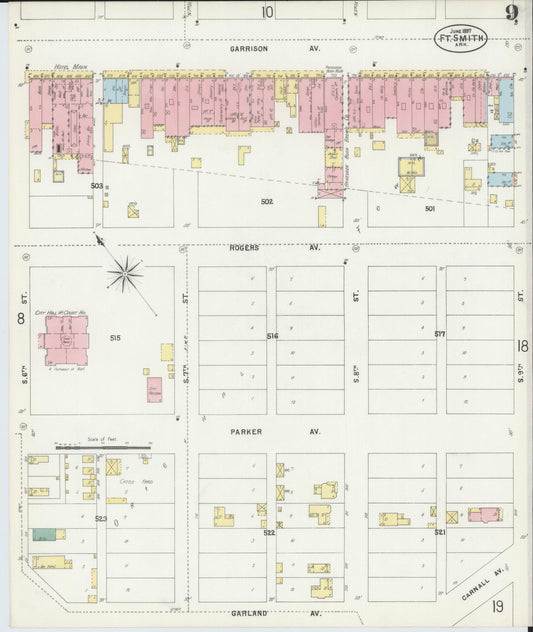 Sanborn Fire Insurance Map from Fort Smith, Sebastian County, Arkansas (1897), Sheet #0009 - Historic Sanborn Fire Insurance Map Print, vintage old map wall art, antique decor, genealogy gift, Arkansas Arkansas map