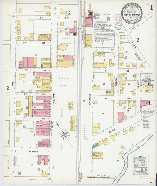 Sanborn Fire Insurance Map from Sweetwater, Monroe County, Tennessee (1902), Sheet #0001 - Historic Sanborn Fire Insurance Map Print, vintage old map wall art, antique decor, genealogy gift, Tennessee Tennessee map