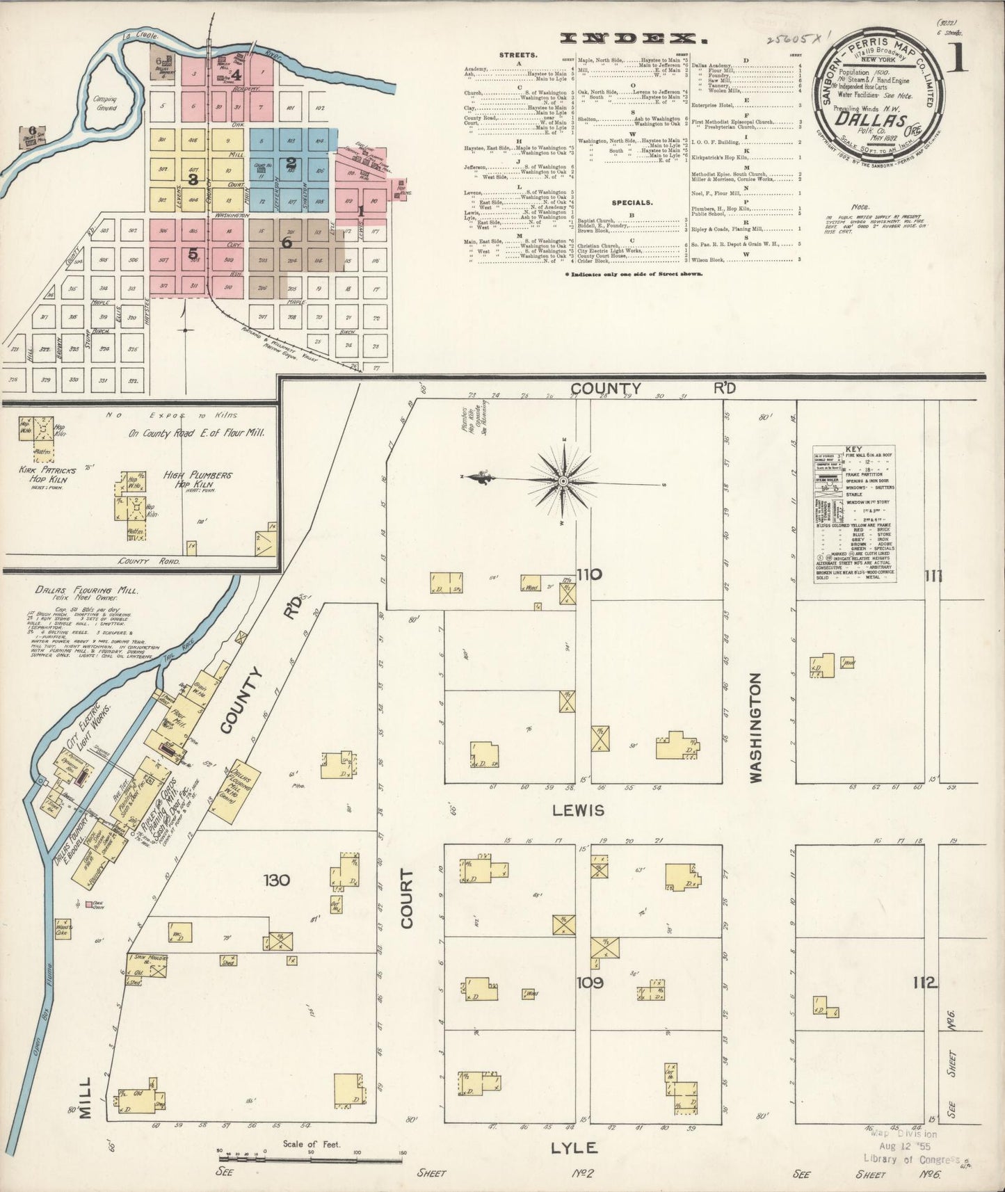 Sanborn Fire Insurance Map from Dallas, Polk County, Oregon (1892), Sheet #0001 - Complete Map Set gallery image, historic Sanborn map, vintage wall art, Oregon Oregon