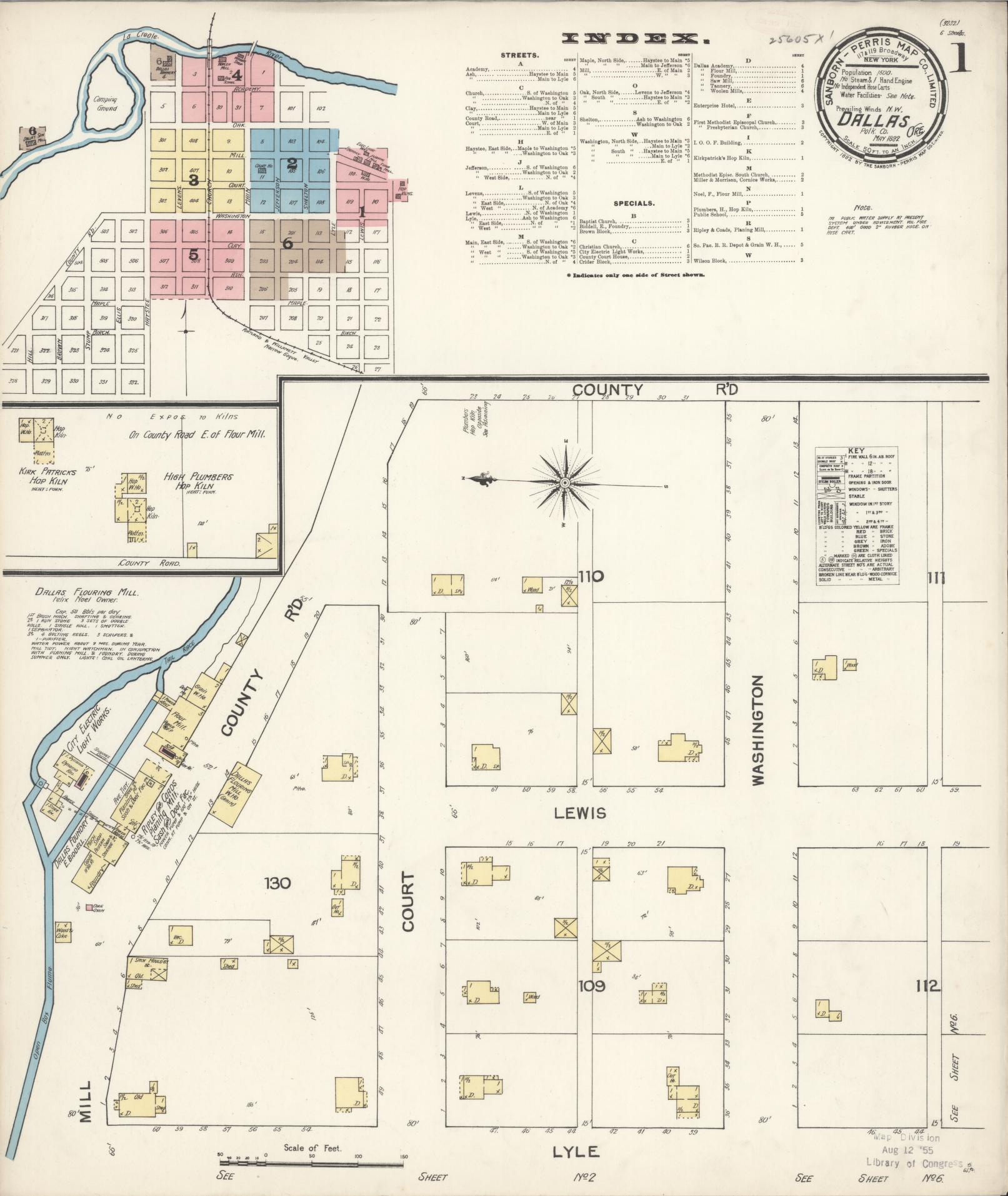 Sanborn Fire Insurance Map from Dallas, Polk County, Oregon (1892), Sheet #0001 - Complete Map Set gallery image, historic Sanborn map, vintage wall art, Oregon Oregon