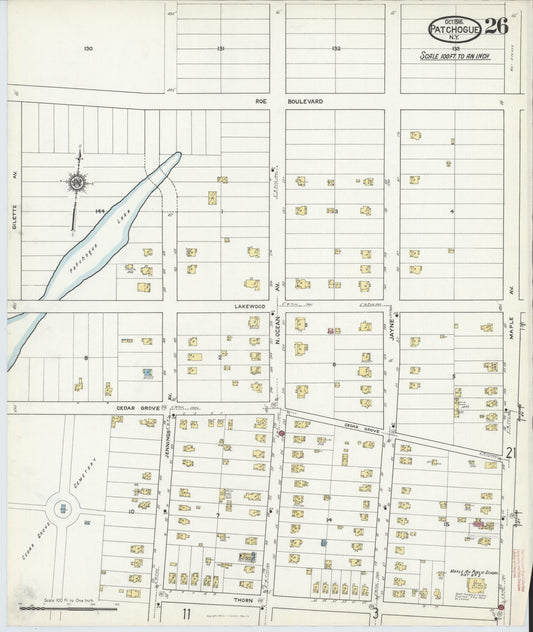 Sanborn Fire Insurance Map from Patchogue, Suffolk County, New York (1916), Sheet #0026 - Historic Sanborn Fire Insurance Map Print, vintage old map wall art, antique decor, genealogy gift, New York New York map
