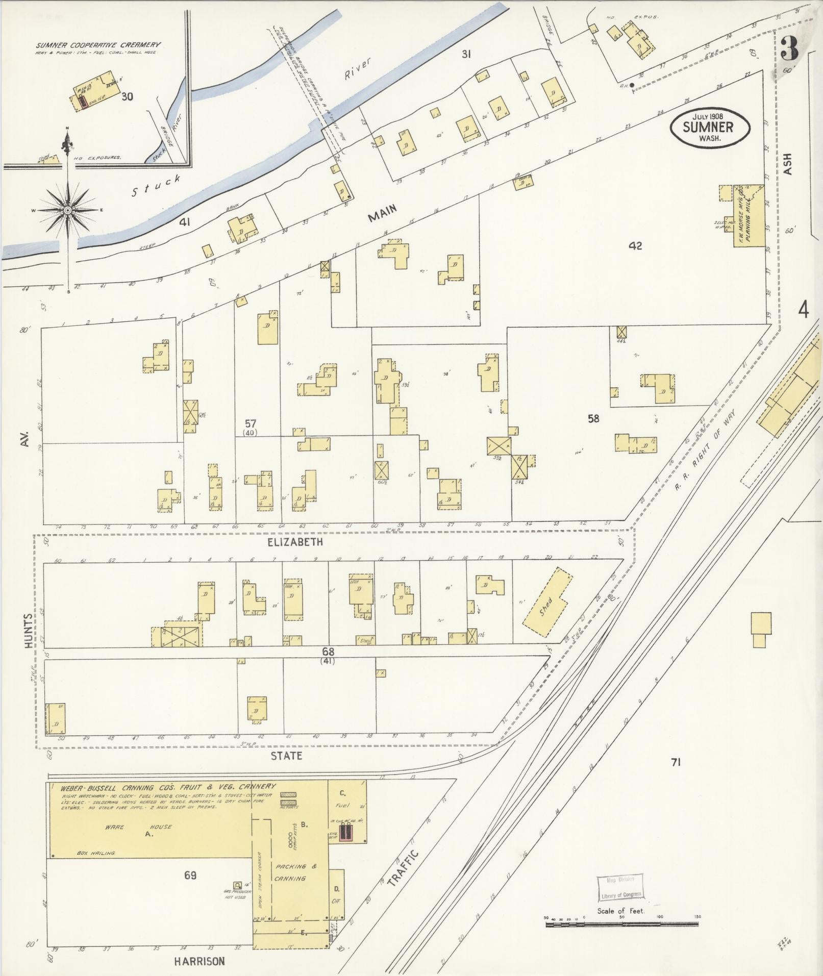 Sanborn Fire Insurance Map from Sumner, Pierce County, Washington (1908), Sheet #0003 - Historic Sanborn Fire Insurance Map Print, vintage old map wall art, antique decor, genealogy gift, Washington Washington map