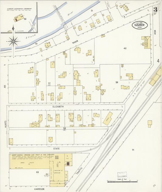 Sanborn Fire Insurance Map from Sumner, Pierce County, Washington (1908), Sheet #0003 - Historic Sanborn Fire Insurance Map Print, vintage old map wall art, antique decor, genealogy gift, Washington Washington map