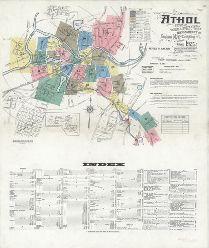 Sanborn Fire Insurance Map from Athol, Worcester County, Massachusetts (1936), Sheet #0001 - Historic Sanborn Fire Insurance Map Print, vintage old map wall art, antique decor, genealogy gift, Massachusetts Massachusetts map