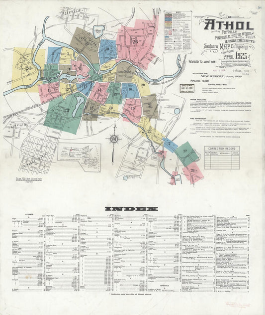 Sanborn Fire Insurance Map from Athol, Worcester County, Massachusetts (1936), Sheet #0001 - Historic Sanborn Fire Insurance Map Print, vintage old map wall art, antique decor, genealogy gift, Massachusetts Massachusetts map