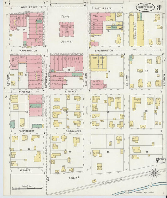 Sanborn Fire Insurance Map from Greenville, Hunt County, Texas (1898), Sheet #0003 - Historic Sanborn Fire Insurance Map Print, vintage old map wall art, antique decor, genealogy gift, Texas Texas map