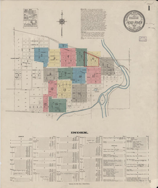 Sanborn Fire Insurance Map from Hood River, Hood River County, Oregon (1916), Sheet #0001 - Complete Map Set gallery image, historic Sanborn map, vintage wall art, Oregon Oregon