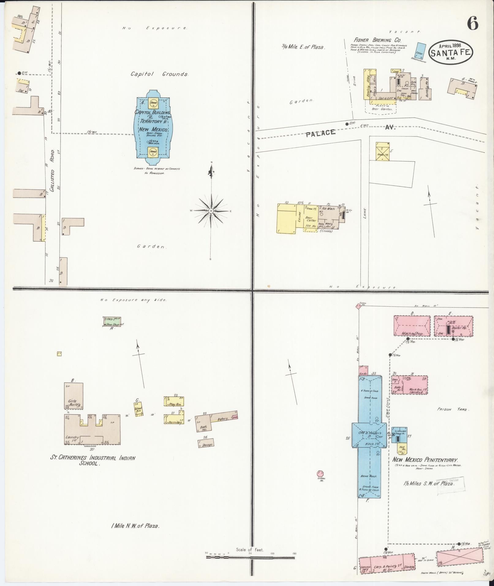 Sanborn Fire Insurance Map from Santa Fe, Santa Fe County, New Mexico (1898), Sheet #0006 - Complete Map Set gallery image, historic Sanborn map, vintage wall art, New Mexico New Mexico