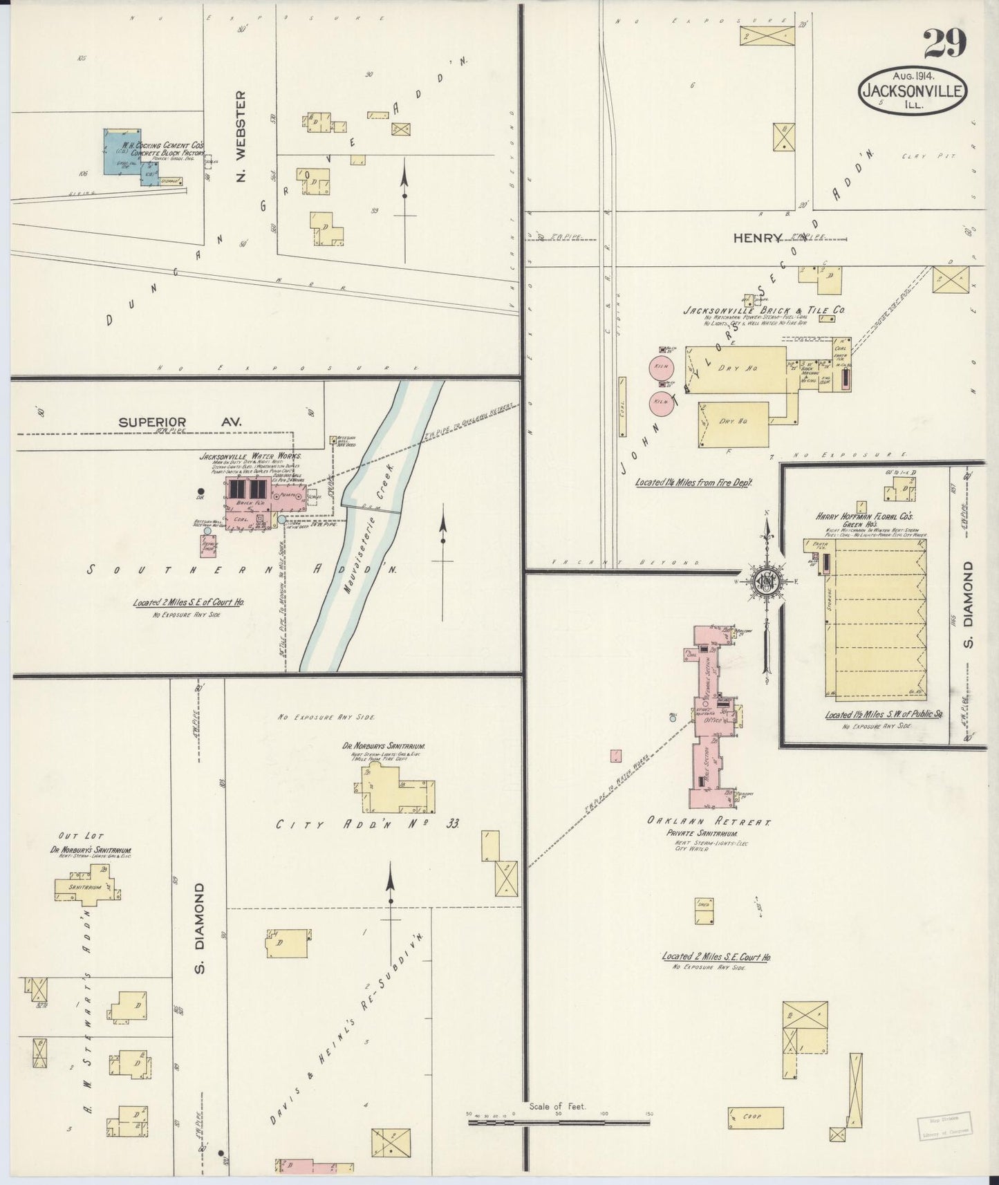 Sanborn Fire Insurance Map from Jacksonville, Morgan County, Illinois (1914), Sheet #0029 - Historic Sanborn Fire Insurance Map Print, vintage old map wall art, antique decor, genealogy gift, Illinois Illinois map