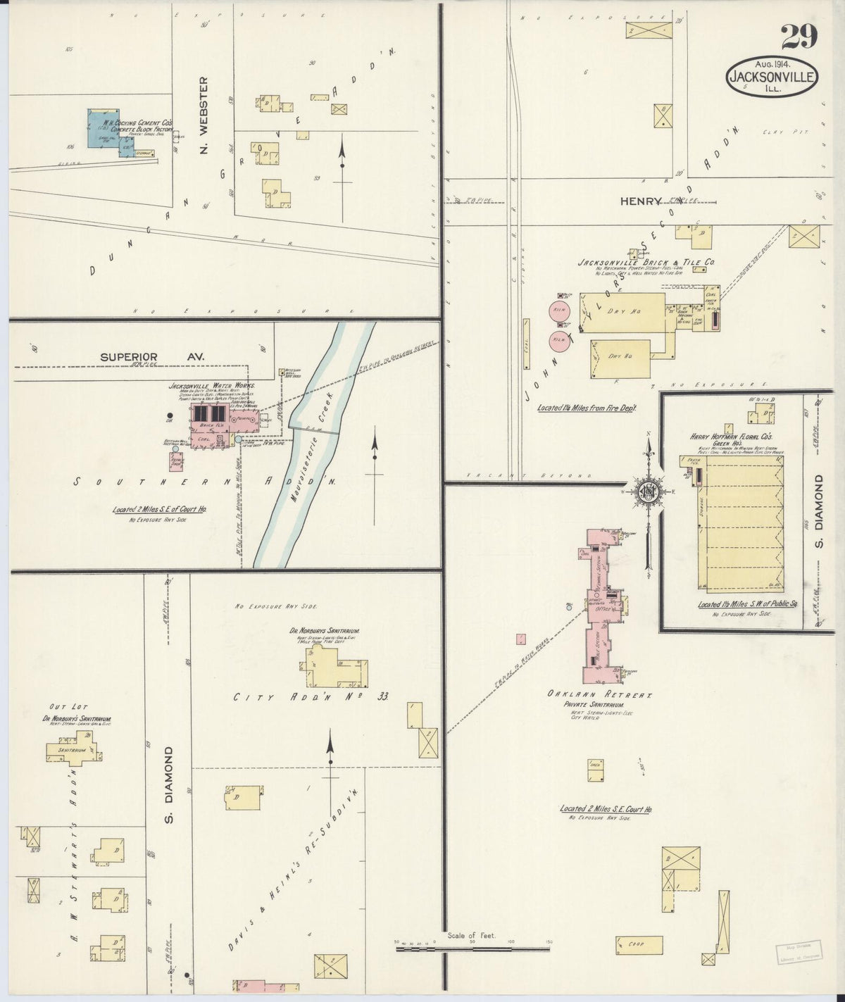 Sanborn Fire Insurance Map from Jacksonville, Morgan County, Illinois (1914), Sheet #0029 - Historic Sanborn Fire Insurance Map Print, vintage old map wall art, antique decor, genealogy gift, Illinois Illinois map