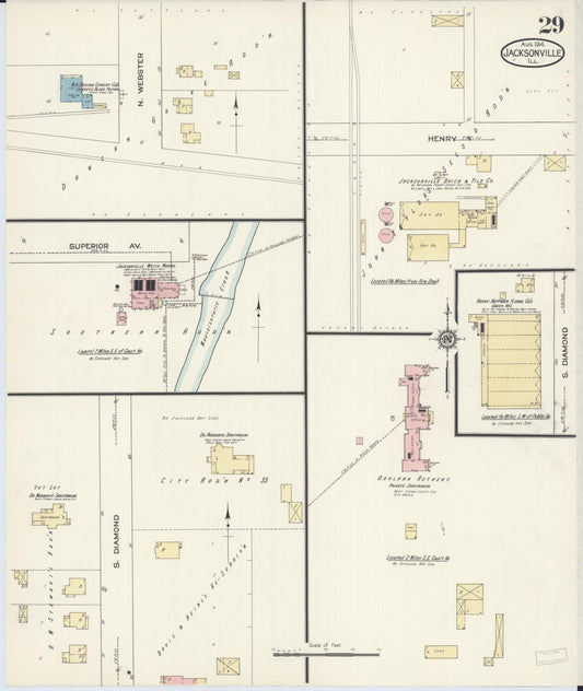 Sanborn Fire Insurance Map from Jacksonville, Morgan County, Illinois (1914), Sheet #0029 - Historic Sanborn Fire Insurance Map Print, vintage old map wall art, antique decor, genealogy gift, Illinois Illinois map