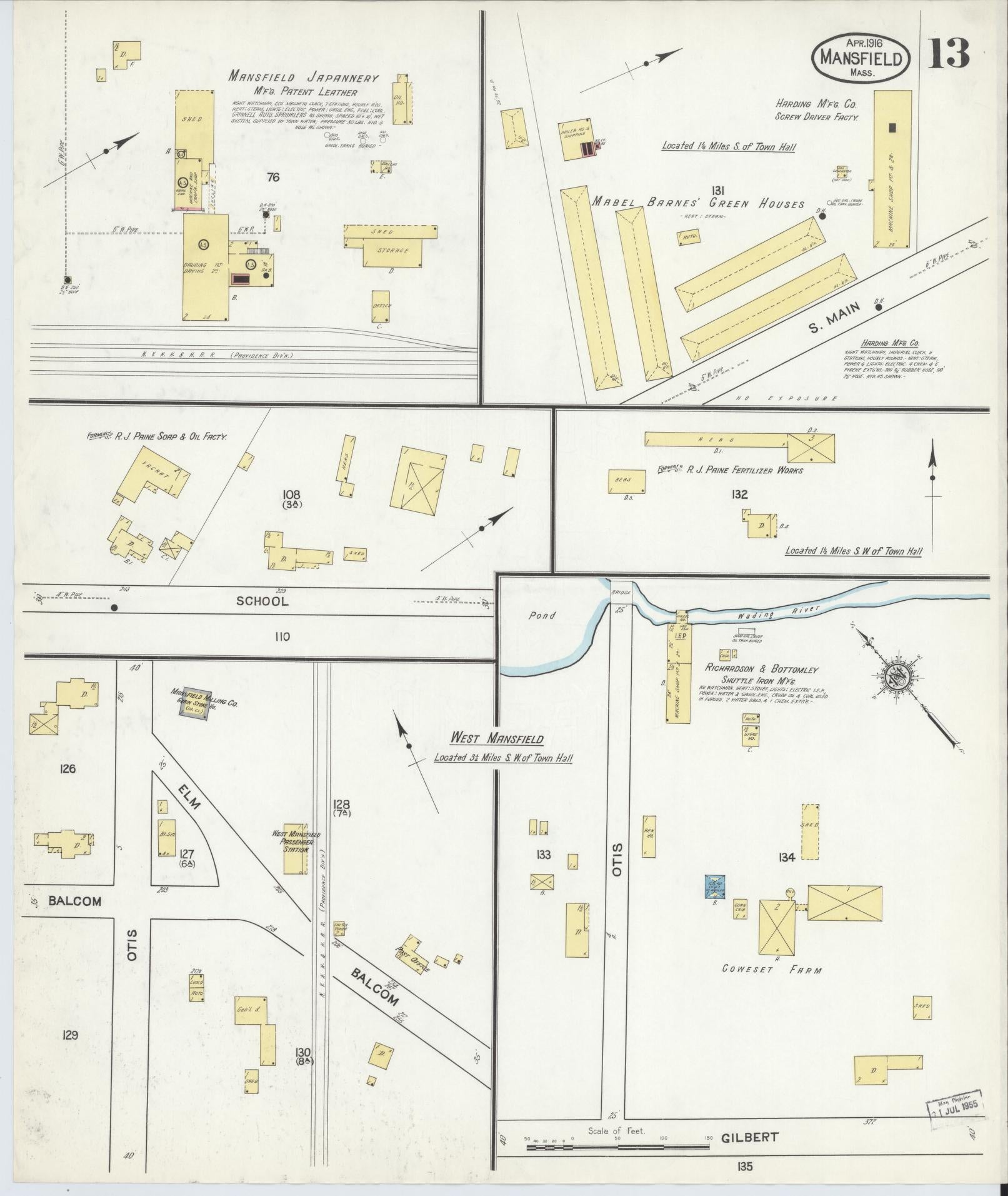 Sanborn Fire Insurance Map from Mansfield, Bristol County, Massachusetts (1916), Sheet #0013 - Complete Map Set gallery image, historic Sanborn map, vintage wall art, Massachusetts Massachusetts