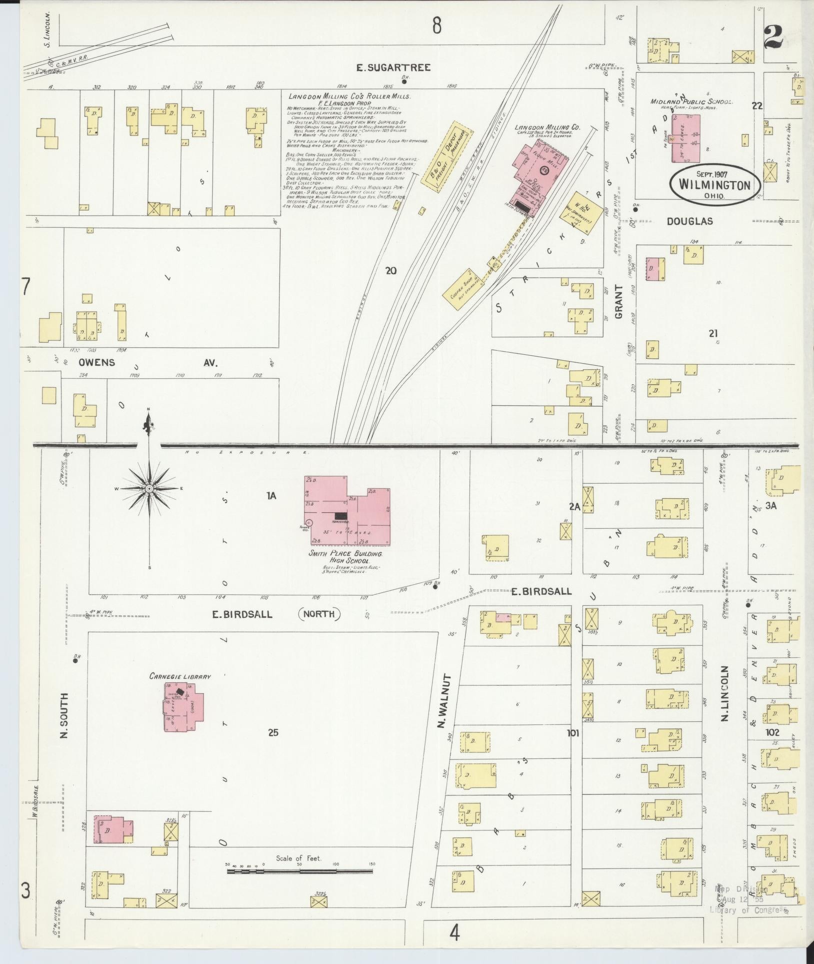 Sanborn Fire Insurance Map from Wilmington, Clinton County, Ohio (1907), Sheet #0002 - Historic Sanborn Fire Insurance Map Print, vintage old map wall art, antique decor, genealogy gift, Ohio Ohio map