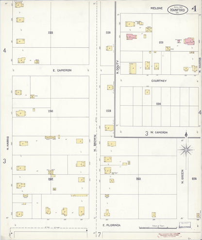 Sanborn Fire Insurance Map from Hanford, Kings County, California (1905), Sheet #0004 - Historic Sanborn Fire Insurance Map Print, vintage old map wall art, antique decor, genealogy gift, California California map