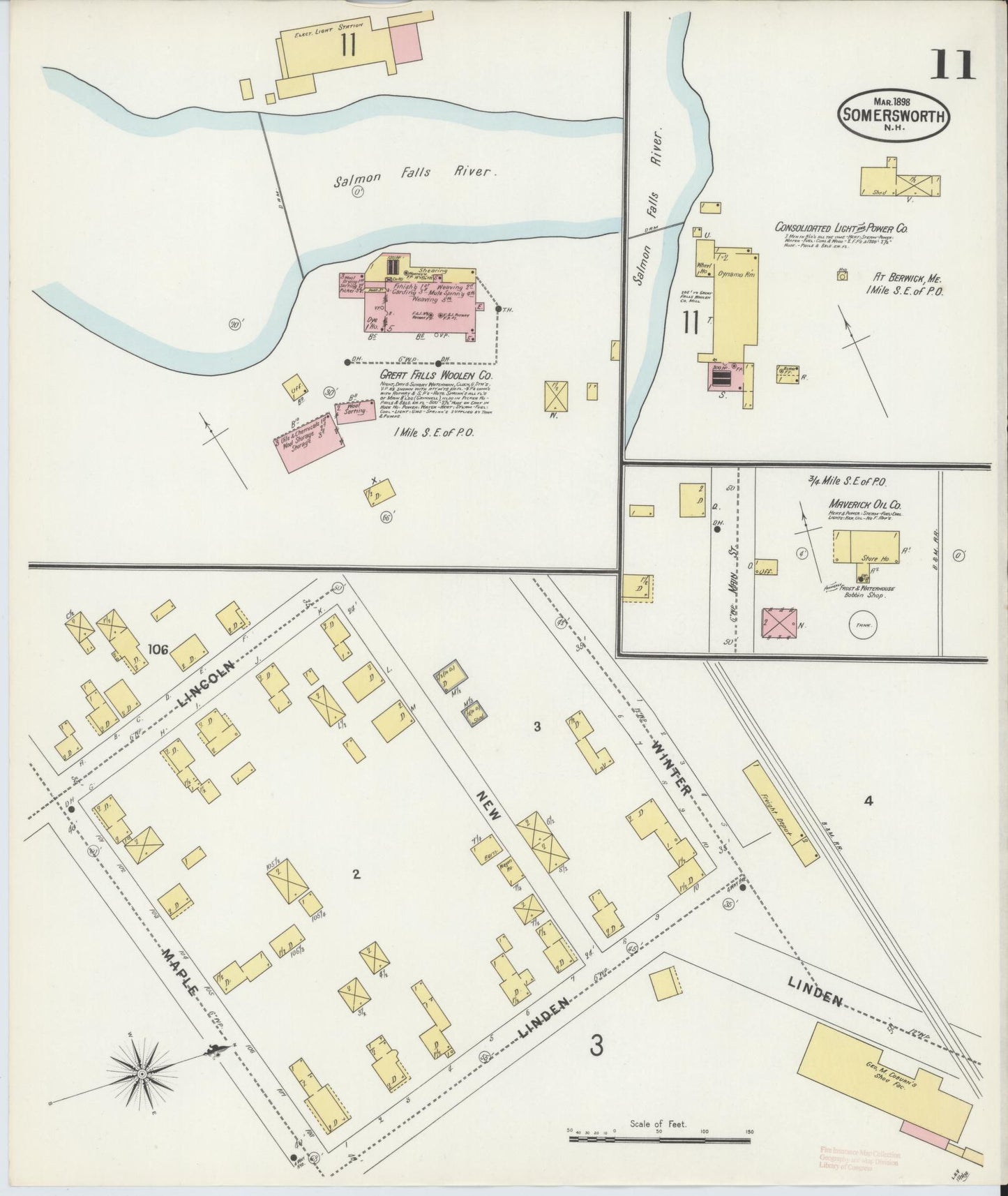 Sanborn Fire Insurance Map from Somersworth, Strafford County, New Hampshire (1898), Sheet #0011 - Complete Map Set gallery image, historic Sanborn map, vintage wall art, Maine Maine